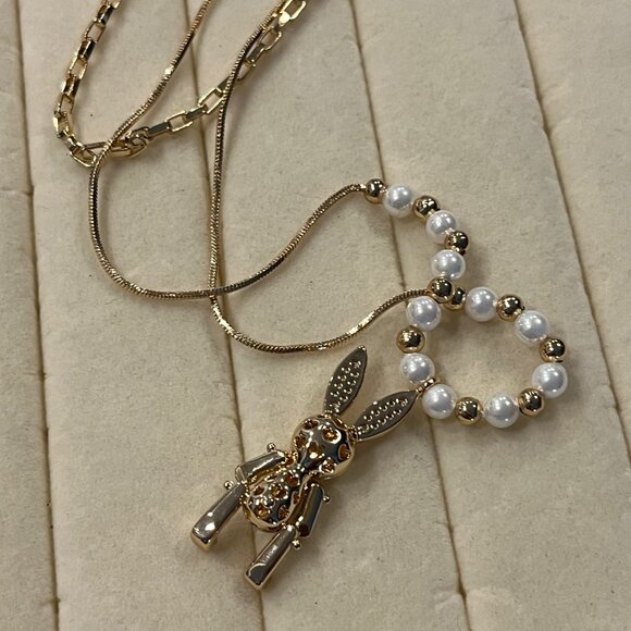 Jewelry | White Shell Pearl And Austrian Crystal Rabbit Necklace In ...